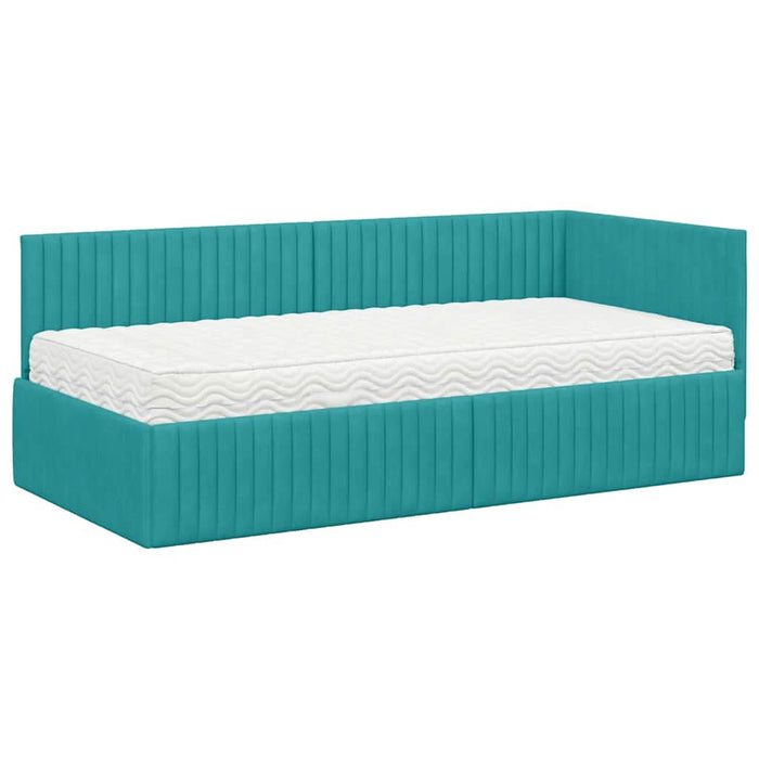 Cadru de pat colțar cu saltea 2 pcs Turcoaz Catifea - WALTI WALTI
