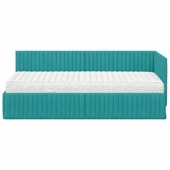 Cadru de pat colțar cu saltea 2 pcs Turcoaz Catifea - WALTI WALTI