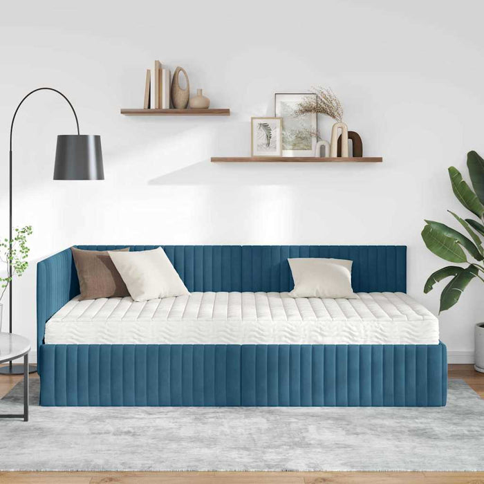Cadru de pat colțar cu saltea 2 pcs albastru Catifea WALTI