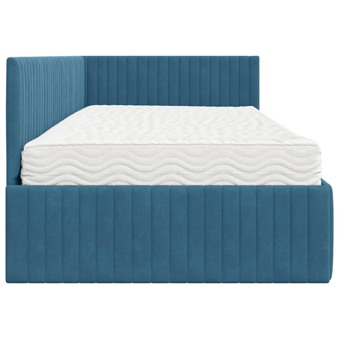 Cadru de pat colțar cu saltea 2 pcs albastru Catifea WALTI