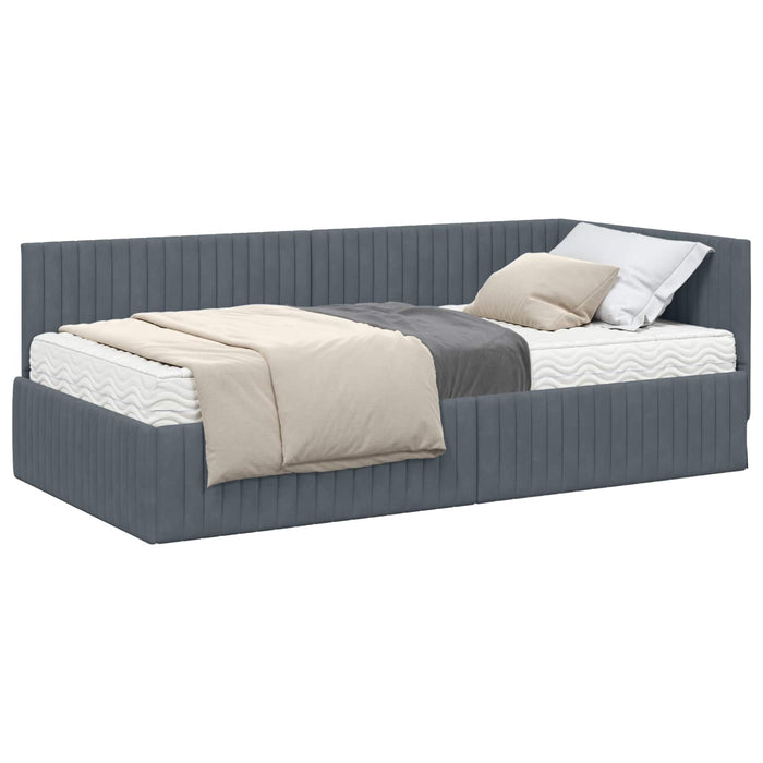 Cadru de pat colțar cu saltea cu headboard 2 pcs Gri Catifea WALTI