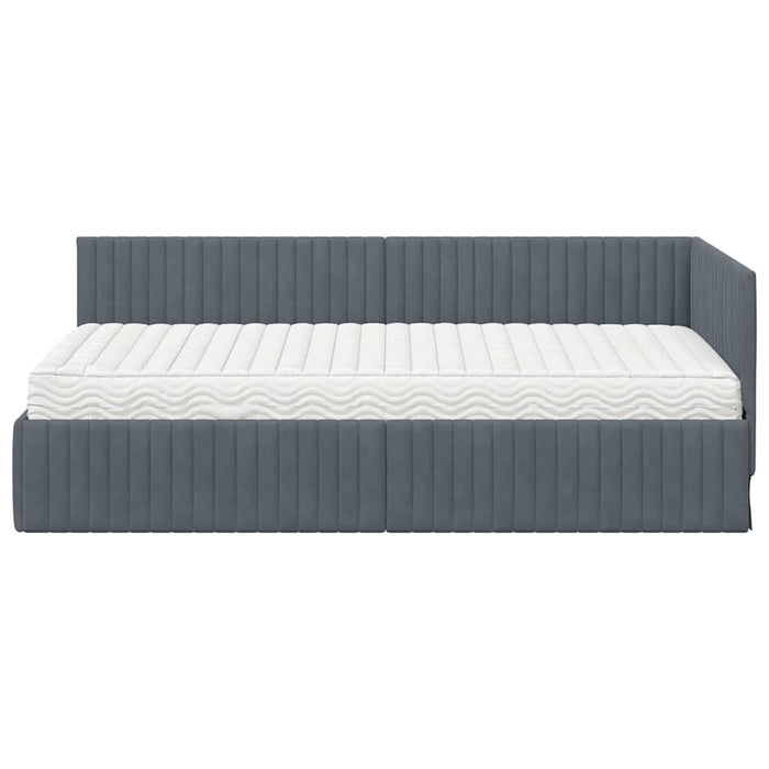Cadru de pat colțar cu saltea cu headboard 2 pcs Gri Catifea WALTI