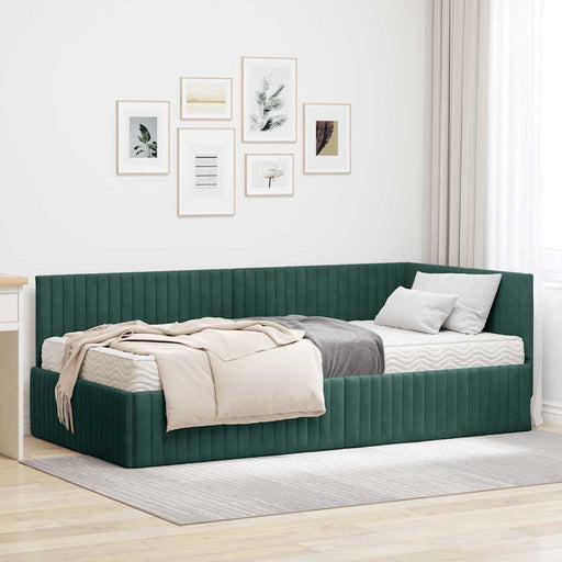 Cadru de pat colțar cu saltea cu headboard 2 pcs Verde Catifea - WALTI WALTI