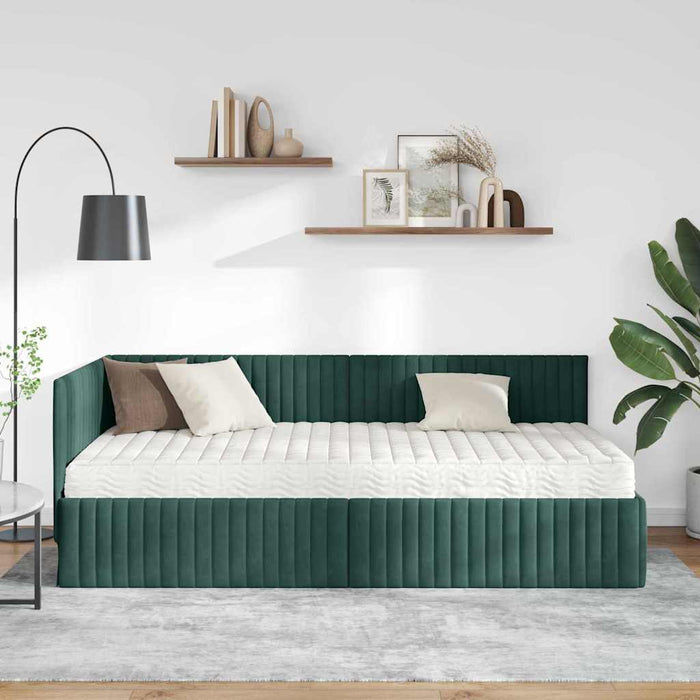 Cadru de pat colțar cu saltea cu headboard 2 pcs Verde Catifea - WALTI WALTI