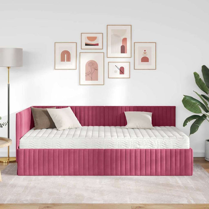 Cadru de pat colțar cu saltea cu headboard 2 pcs Verde Catifea - WALTI WALTI