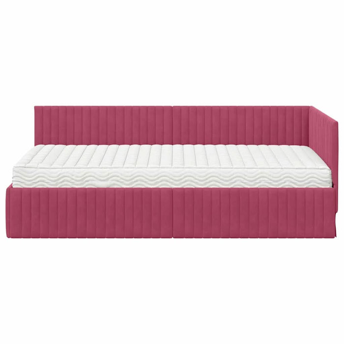 Cadru de pat colțar cu saltea cu headboard 2 pcs Verde Catifea - WALTI WALTI