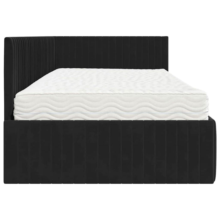 Cadru de pat colțar cu saltea cu headboard 2 pcs Negru Catifea - WALTI WALTI