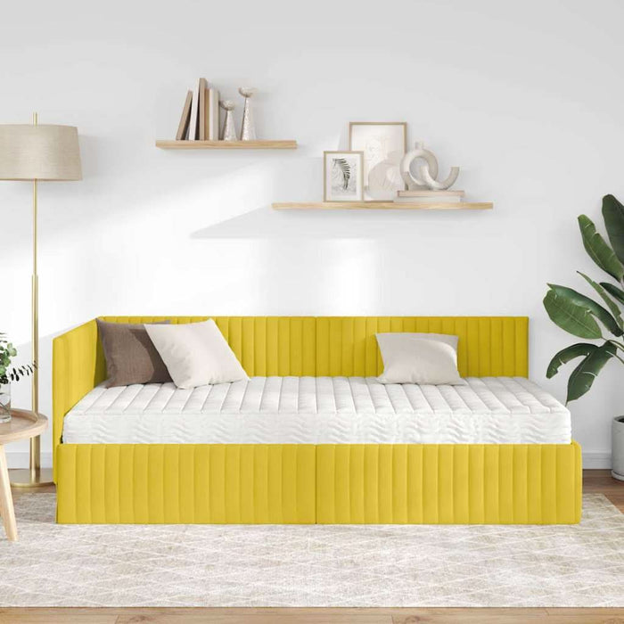 Cadru de pat colțar cu saltea cu headboard 2 pcs Galben Catifea - WALTI WALTI