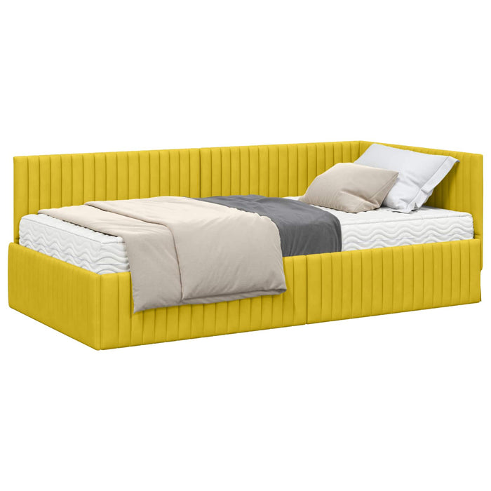 Cadru de pat colțar cu saltea cu headboard 2 pcs Galben Catifea - WALTI WALTI