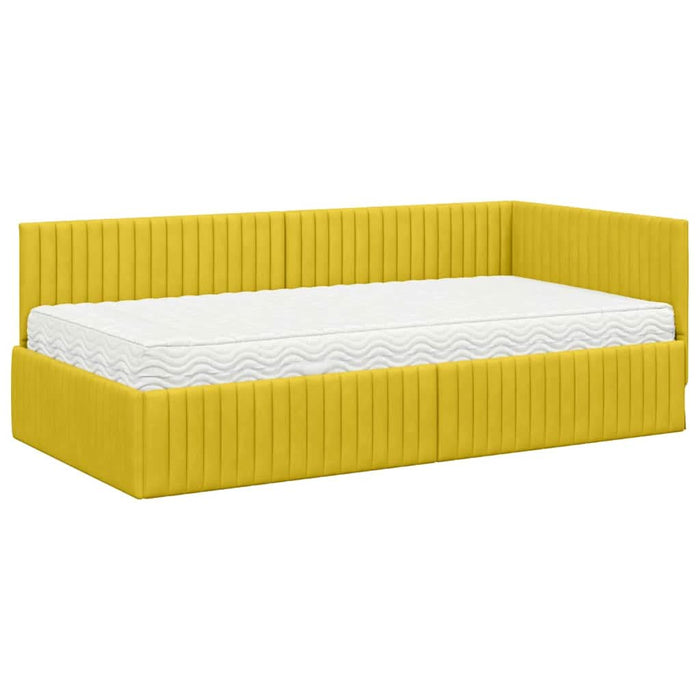 Cadru de pat colțar cu saltea cu headboard 2 pcs Galben Catifea - WALTI WALTI