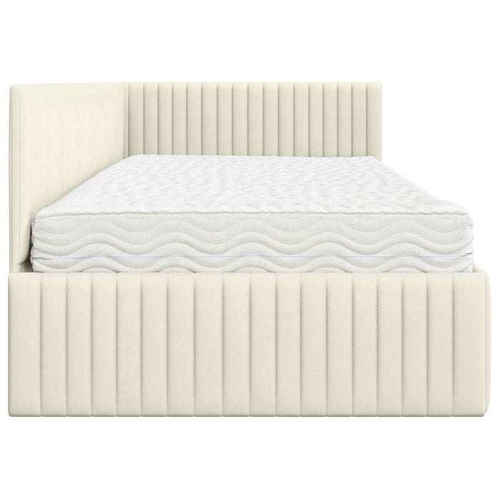 Cadru de pat colțar cu saltea cu headboard 2 pcs Crem Catifea WALTI