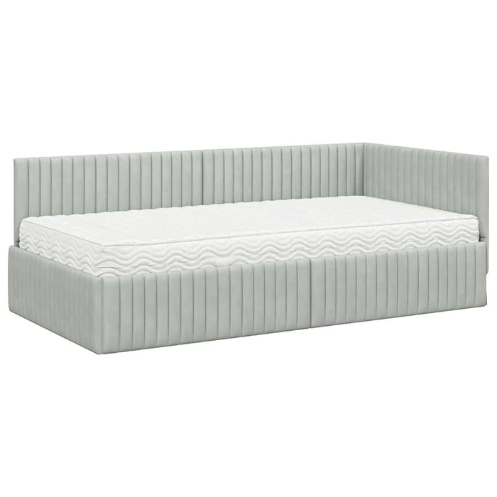 Cadru de pat colțar cu saltea 2 pcs Gri deschis Catifea WALTI