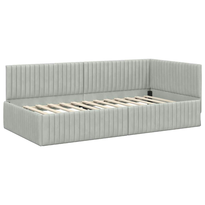 Cadru de pat colțar cu saltea 2 pcs Gri deschis Catifea WALTI