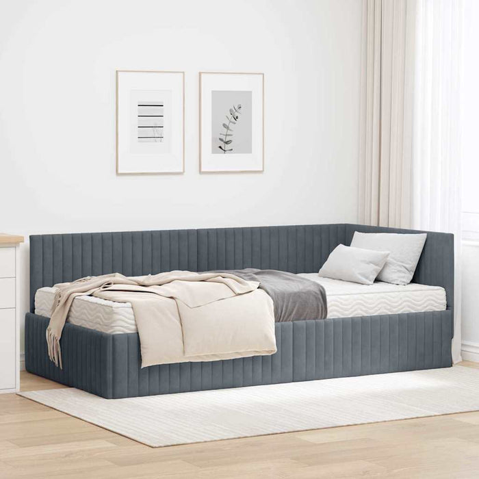 Cadru de pat colțar cu saltea cu headboard 2 pcs Gri Catifea - WALTI WALTI