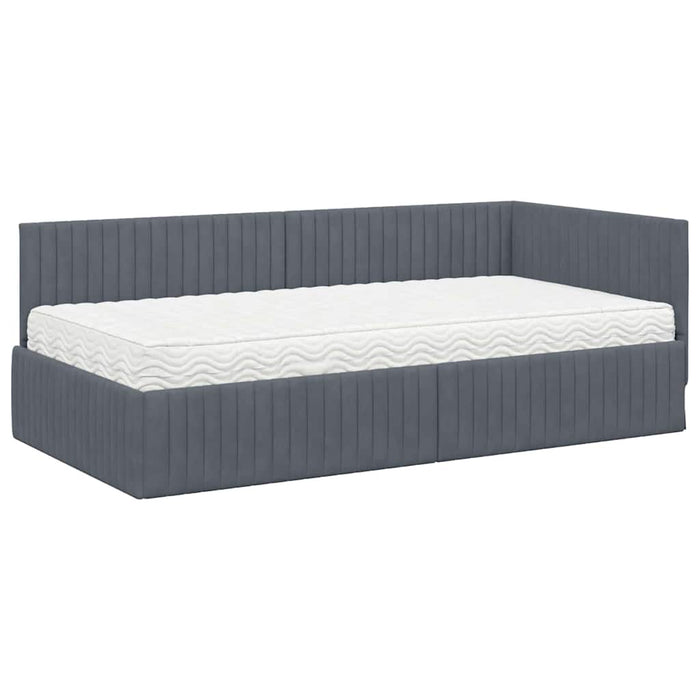 Cadru de pat colțar cu saltea cu headboard 2 pcs Gri Catifea - WALTI WALTI
