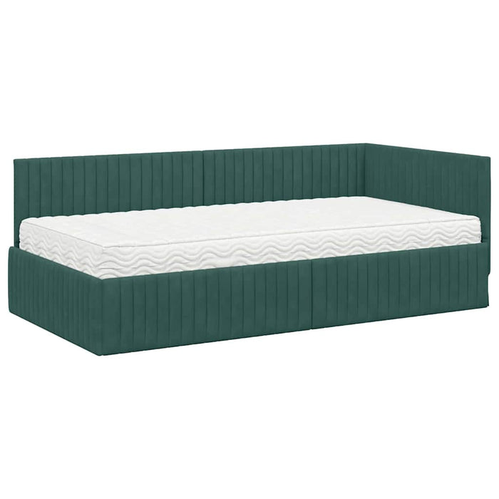 Cadru de pat colțar cu saltea cu headboard 2 pcs Verde Catifea - WALTI WALTI