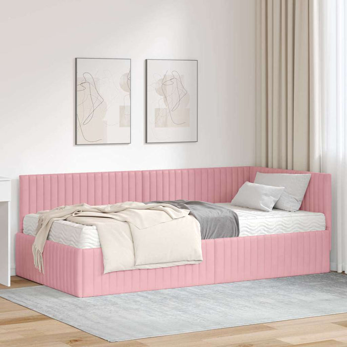 Cadru de pat colțar cu saltea cu headboard 2 pcs Gri Catifea WALTI