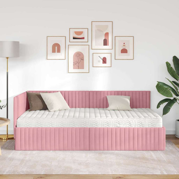 Cadru de pat colțar cu saltea cu headboard 2 pcs Gri Catifea WALTI