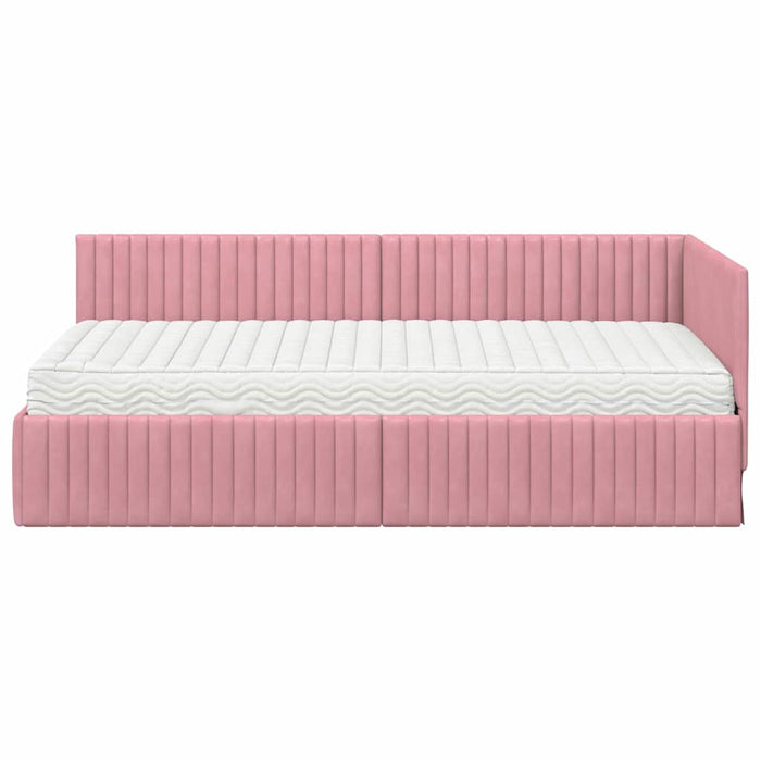 Cadru de pat colțar cu saltea cu headboard 2 pcs Gri Catifea WALTI