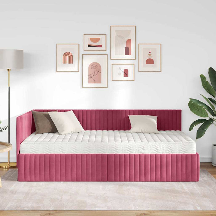 Cadru de pat colțar cu saltea cu headboard 2 pcs Verde Catifea - WALTI WALTI