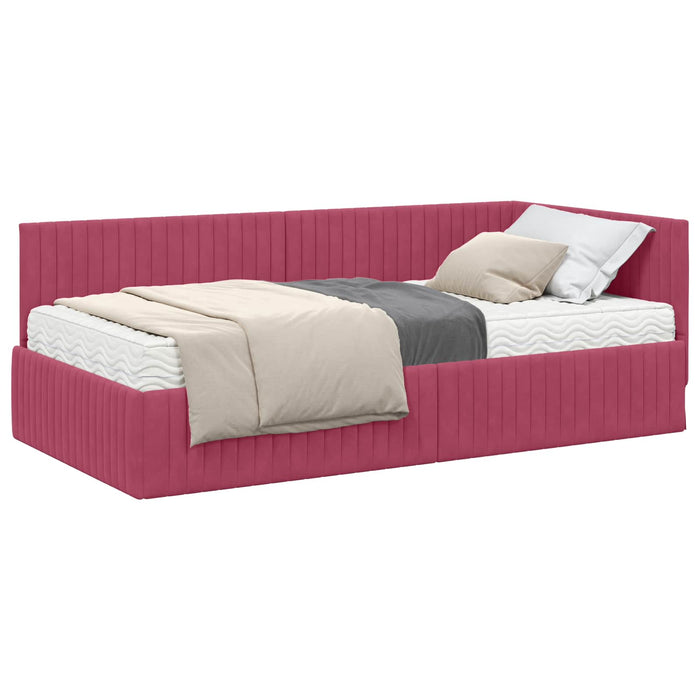 Cadru de pat colțar cu saltea cu headboard 2 pcs Verde Catifea - WALTI WALTI