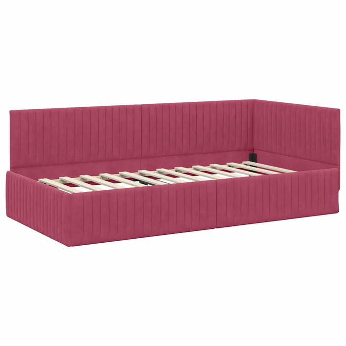 Cadru de pat colțar cu saltea cu headboard 2 pcs Verde Catifea - WALTI WALTI
