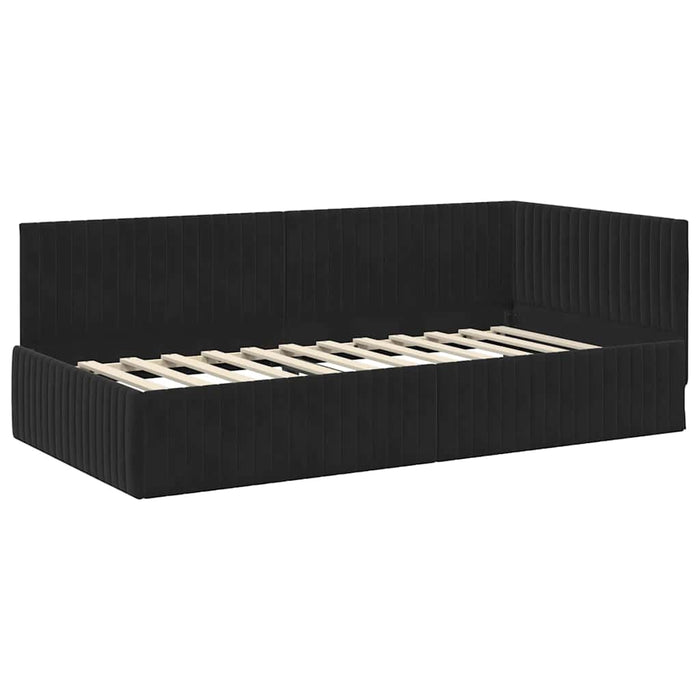 Cadru de pat colțar cu saltea cu headboard 2 pcs Negru Catifea WALTI
