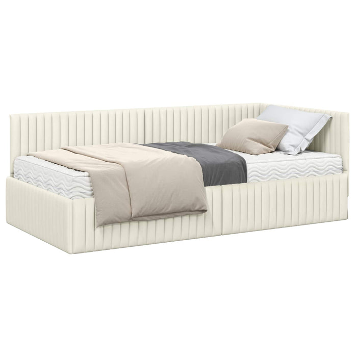 Cadru de pat colțar cu saltea cu headboard 2 pcs Crem Catifea WALTI