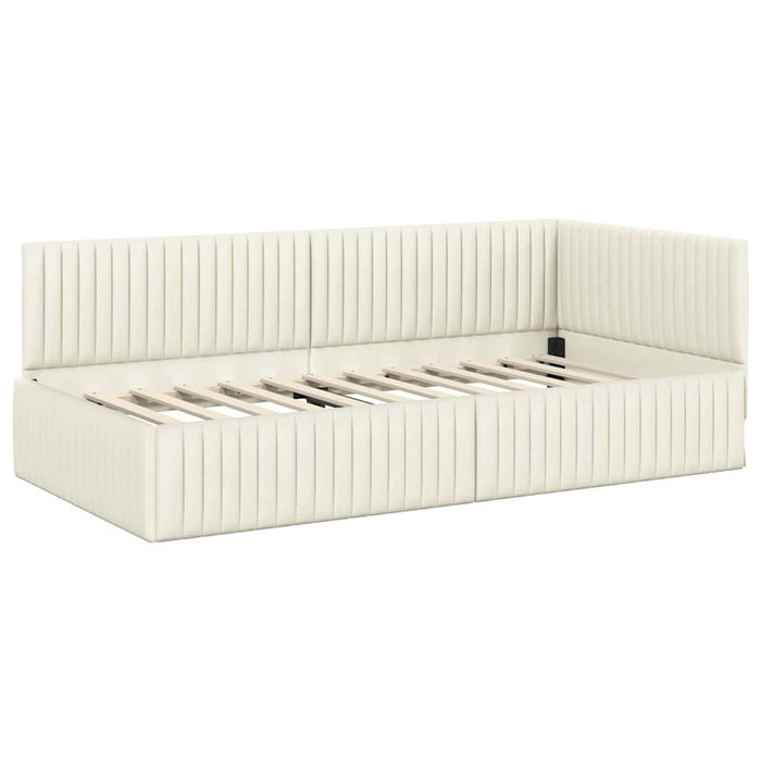 Cadru de pat colțar cu saltea cu headboard 2 pcs Crem Catifea WALTI