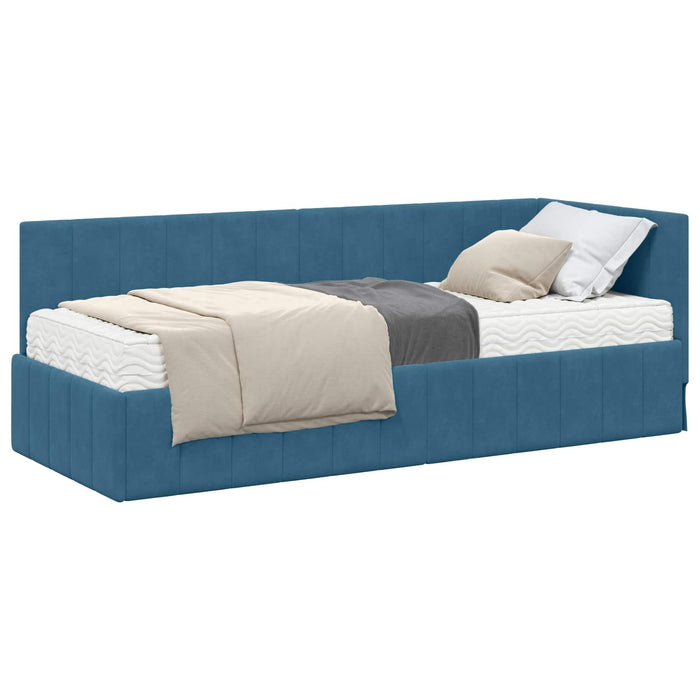 Cadru de pat colțar cu saltea 2 pcs albastru Catifea - WALTI WALTI