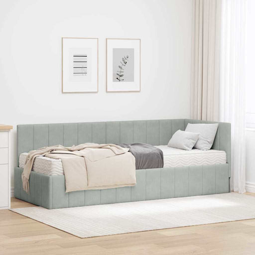 Cadru de pat colțar cu saltea 2 pcs Gri deschis Catifea - WALTI WALTI