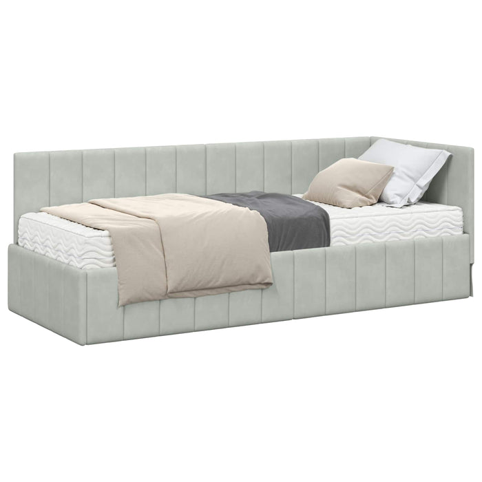 Cadru de pat colțar cu saltea 2 pcs Gri deschis Catifea WALTI