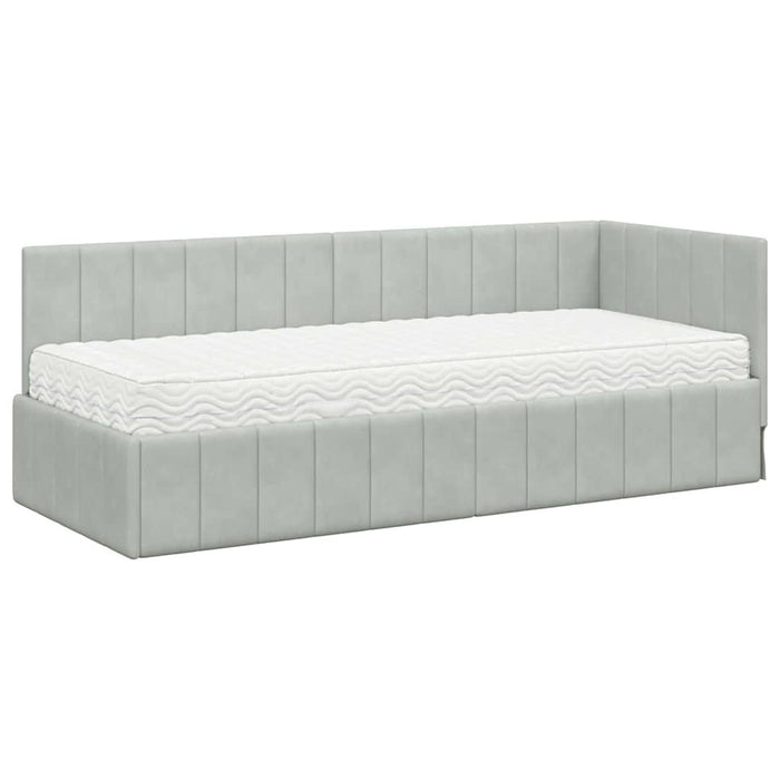 Cadru de pat colțar cu saltea 2 pcs Gri deschis Catifea WALTI