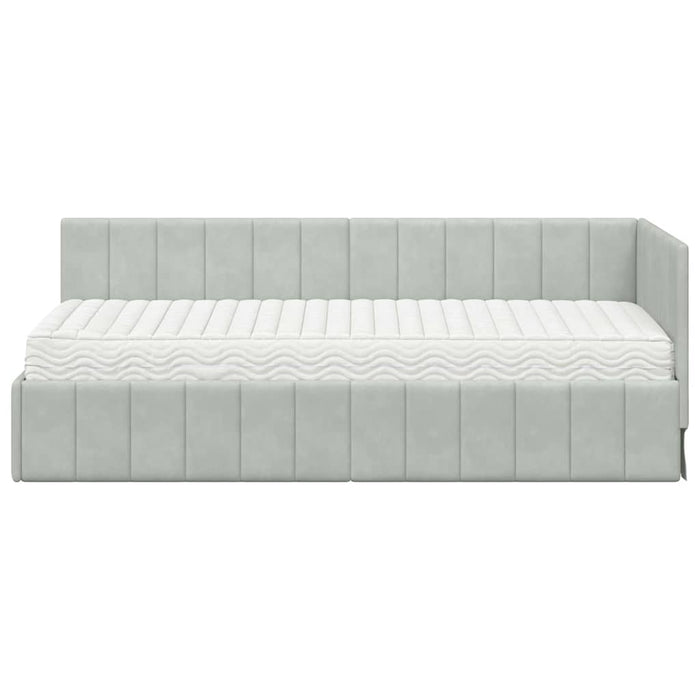 Cadru de pat colțar cu saltea 2 pcs Gri deschis Catifea WALTI