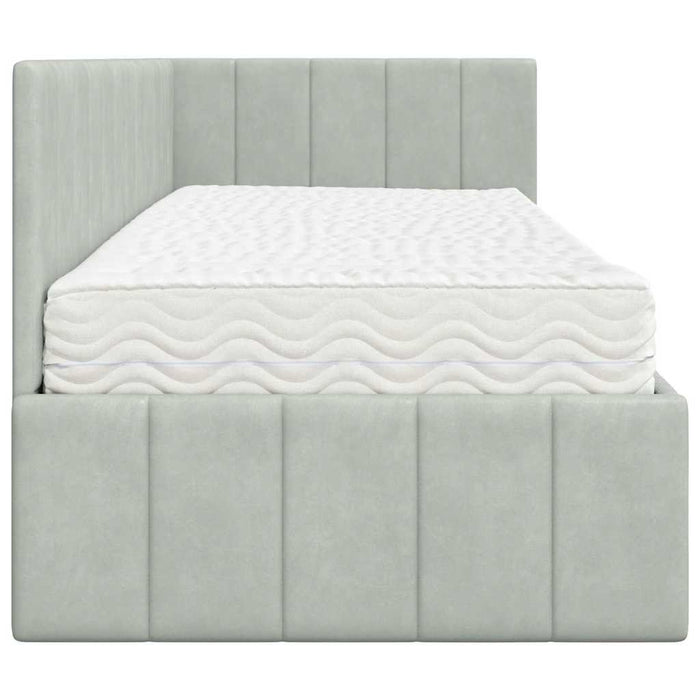 Cadru de pat colțar cu saltea 2 pcs Gri deschis Catifea WALTI