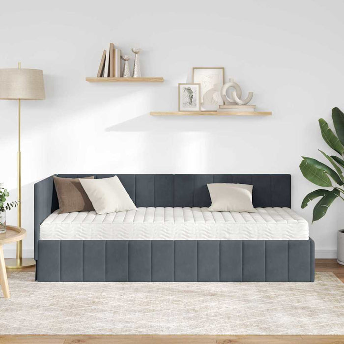 Cadru de pat colțar cu saltea Gri închis 80 x 200 cm Catifea - WALTI WALTI