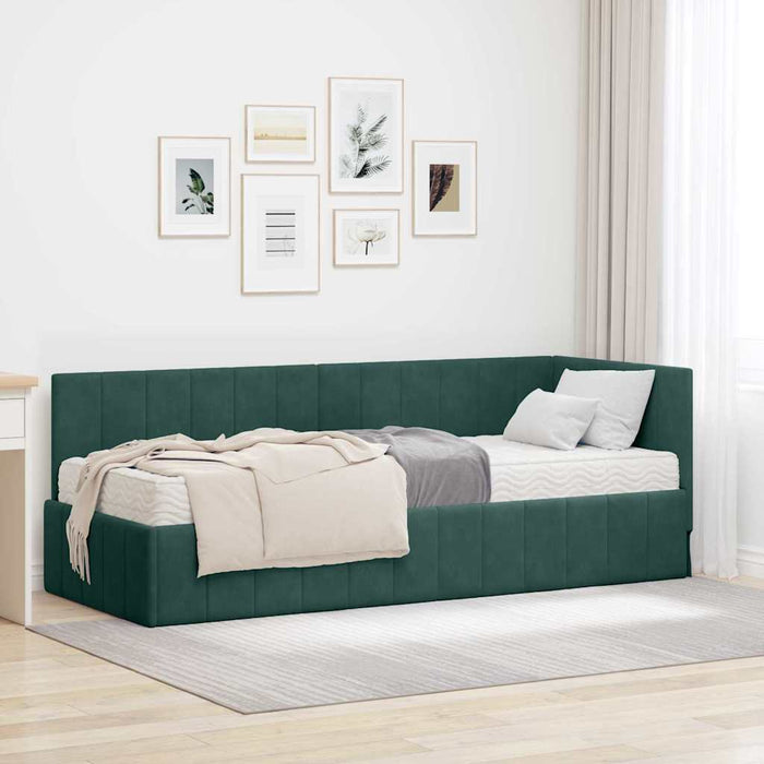 Cadru de pat colțar cu saltea cu headboard 2 pcs Verde Catifea - WALTI WALTI