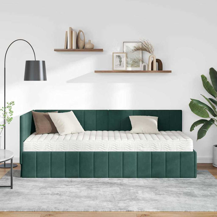 Cadru de pat colțar cu saltea cu headboard 2 pcs Verde Catifea - WALTI WALTI