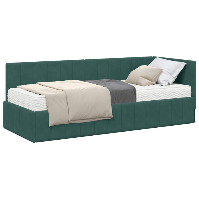 Cadru de pat colțar cu saltea cu headboard 2 pcs Verde Catifea - WALTI WALTI