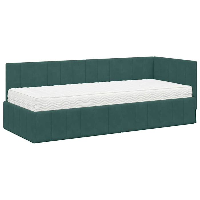 Cadru de pat colțar cu saltea cu headboard 2 pcs Verde Catifea - WALTI WALTI