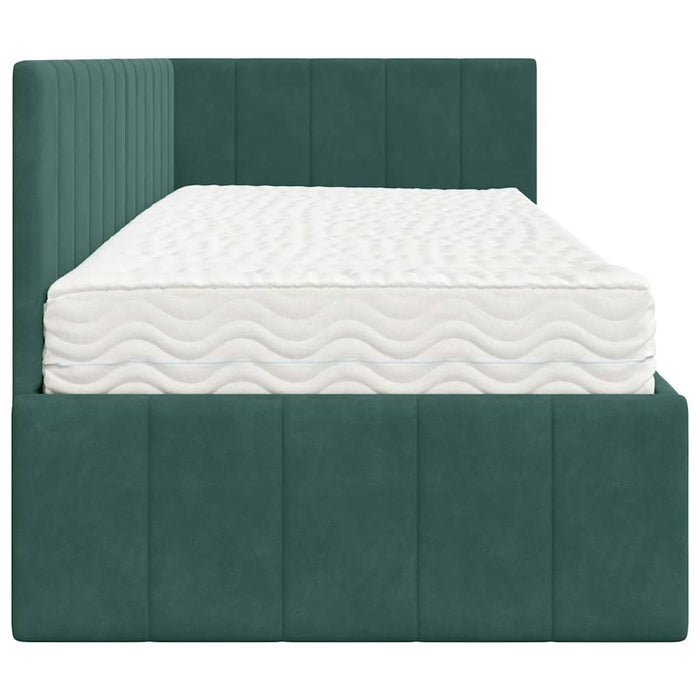 Cadru de pat colțar cu saltea cu headboard 2 pcs Verde Catifea - WALTI WALTI