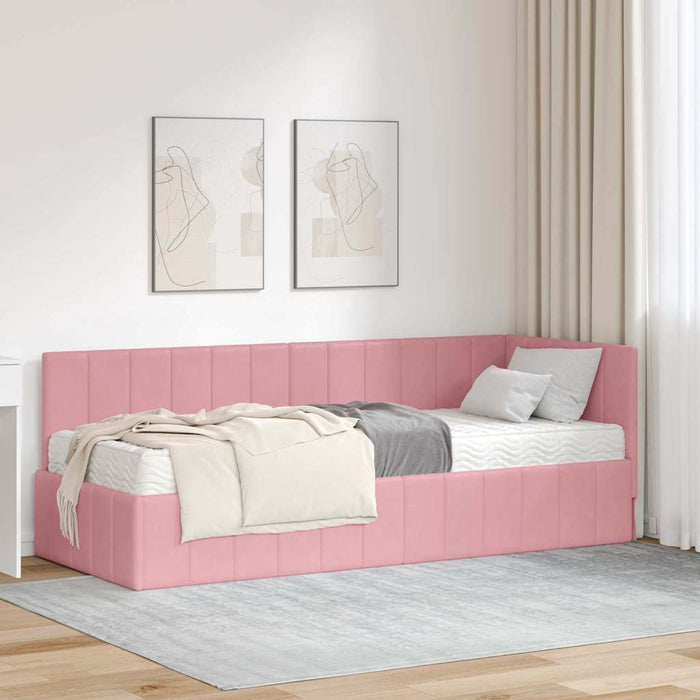 Cadru de pat colțar cu saltea cu saltea 2 pcs Gri Catifea WALTI