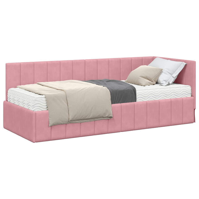 Cadru de pat colțar cu saltea cu saltea 2 pcs Gri Catifea WALTI