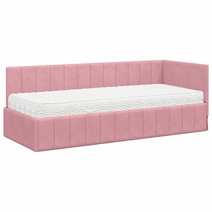 Cadru de pat colțar cu saltea cu saltea 2 pcs Gri Catifea WALTI