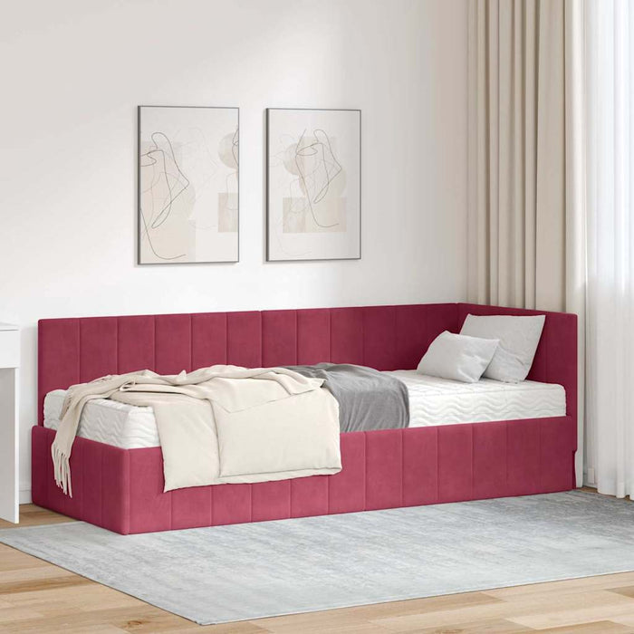 Cadru de pat colțar cu saltea cu headboard 2 pcs Verde Catifea - WALTI WALTI