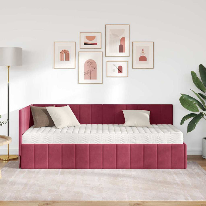 Cadru de pat colțar cu saltea cu headboard 2 pcs Verde Catifea - WALTI WALTI