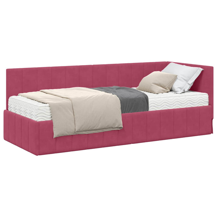 Cadru de pat colțar cu saltea cu headboard 2 pcs Verde Catifea - WALTI WALTI