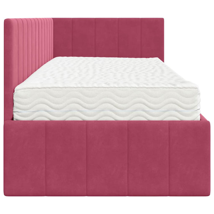 Cadru de pat colțar cu saltea cu headboard 2 pcs Verde Catifea - WALTI WALTI