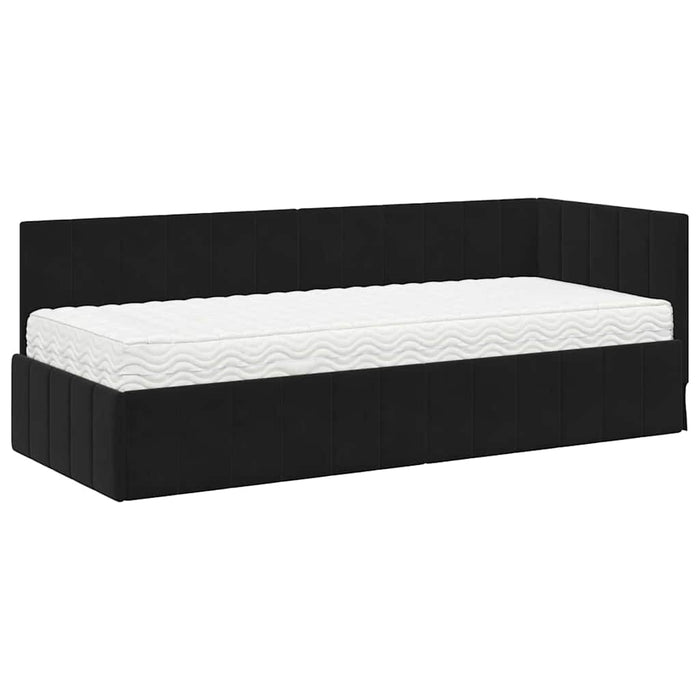 Cadru de pat colțar cu saltea Negru 80 x 200 cm Catifea - WALTI WALTI