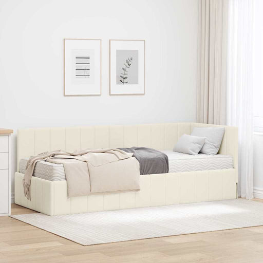 Cadru de pat colțar cu saltea cu headboard 2 buc. Crem Catifea - WALTI WALTI